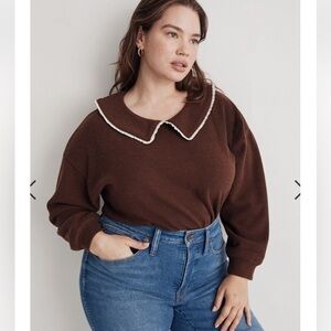 Madewell chocolate brown ruffle collar long sleeve top